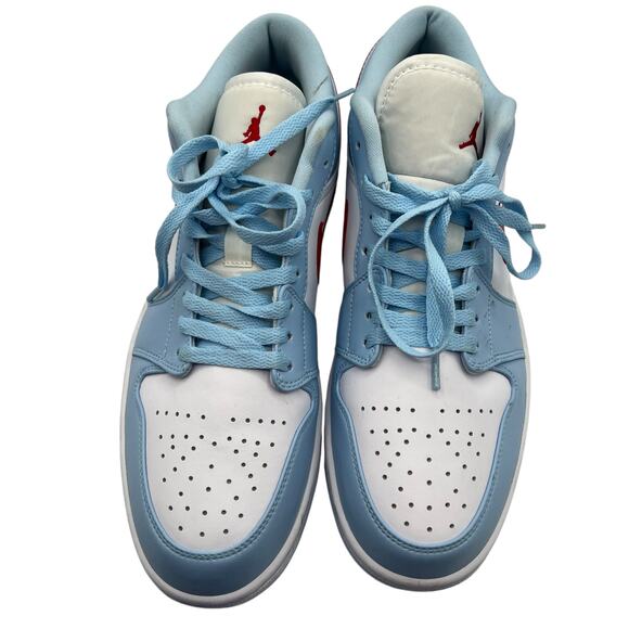 Nike Air Jordan 1 Low Blue Red White Leather Swoosh Womens 11 DC0774-164 Sneaker - Picture 13 of 16